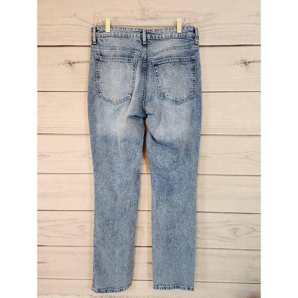 H&M Womens Blue Solid Mid‎ Rise Cotton Distressed Straight Jeans Size 8 - Picture 2 of 7